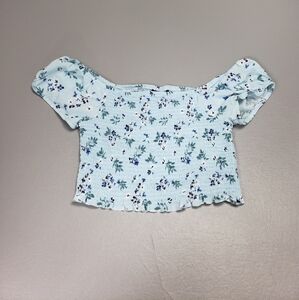 3/$15 Rue21 blue floral off the shoulder, stretchy crop top size medium